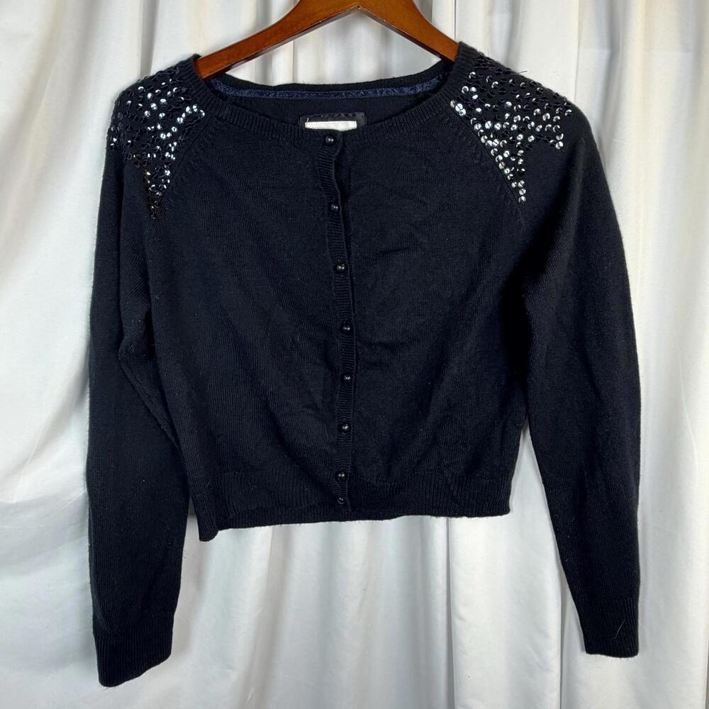 Heritage 1981 Women’s Navy Sequined Embroidered Cropped Cardigan Classic Large